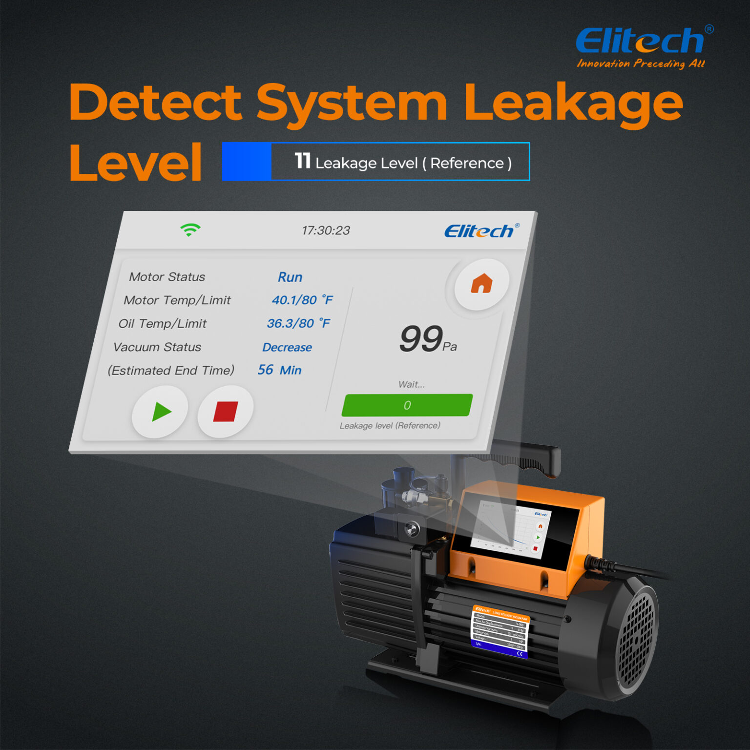 Elitech V1200 Intelligent HVAC Vacuum Pump 12 CFM 2 Stage Rotary Vane