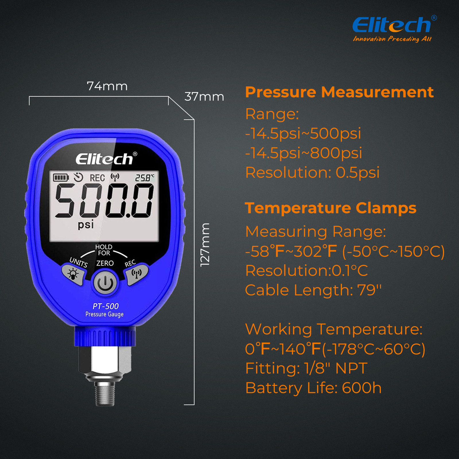 Elitech PT-800 Wireless Refrigeration Pressure Gauge HVAC
